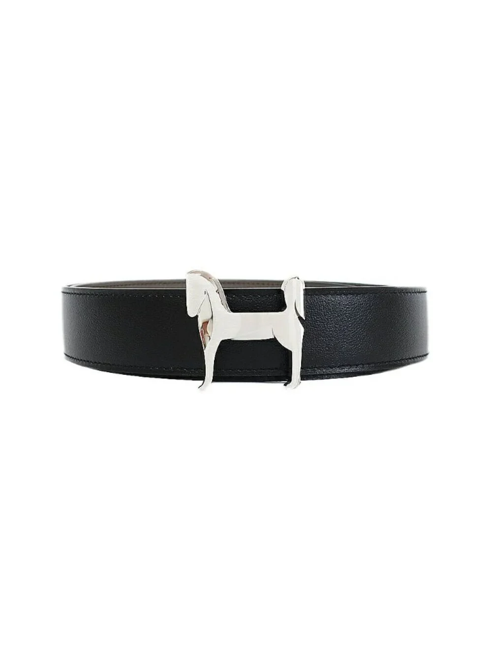 Hermes Belt Buckle Panash Leather 32 Black Gray Silver Reversible
